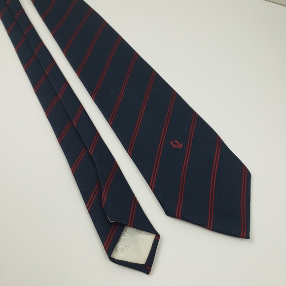 Dior Navy Blue Tie with Red Stripes - Picture 4 of 6